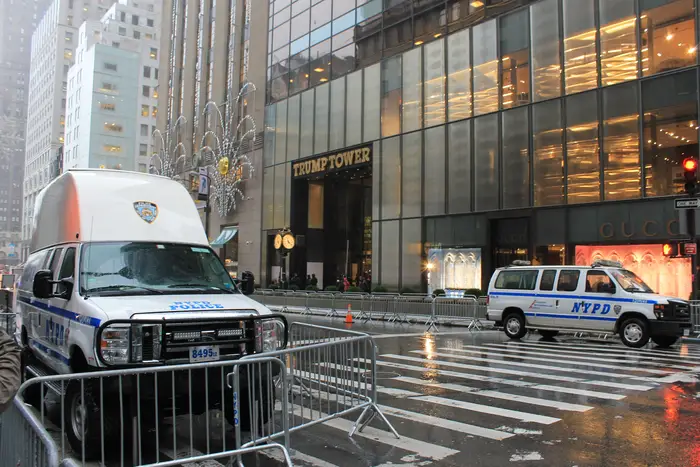 Trump Tower has been heavily barricaded and guarded since before Trump's election win last week.